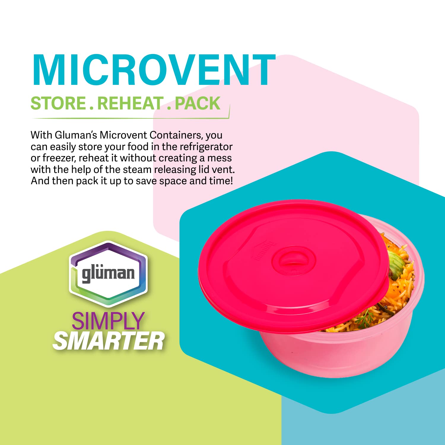 Gluman Microwave Container Set of 4 with Vent Knob for Steam Release | 100% Food Grade | Dishwasher Safe | Freezer Safe | Microw